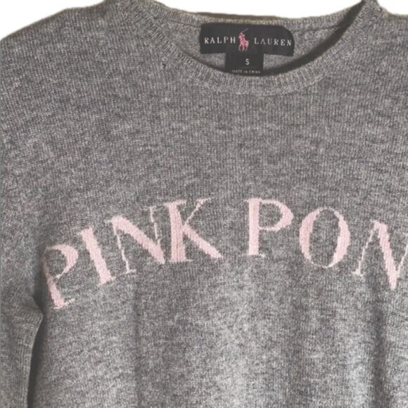 Ralph Lauren Sweaters - Ralph Lauren Pink Pony Gray Cashmere Crewneck Long-sleeved Sweater